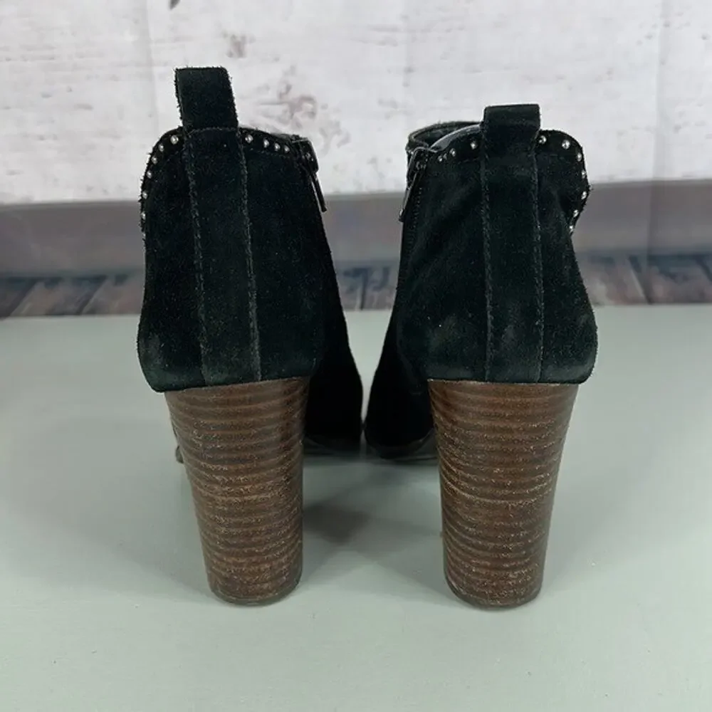 Lucky Brand Shoes Lotisha Booties Womens 8.5 Black Peep Toe Block Heel‎ Leather